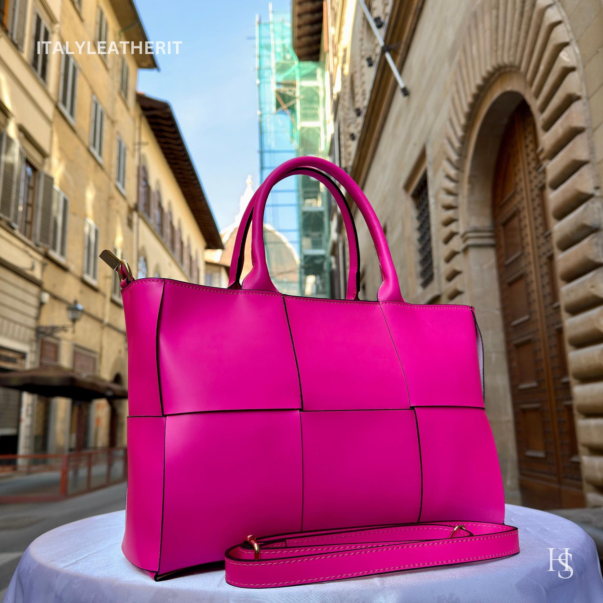 Italian Handmade Leather Bags for Women | Elegant Tote & Purse from Florence, Ladies bag, pink leather tote, large bag