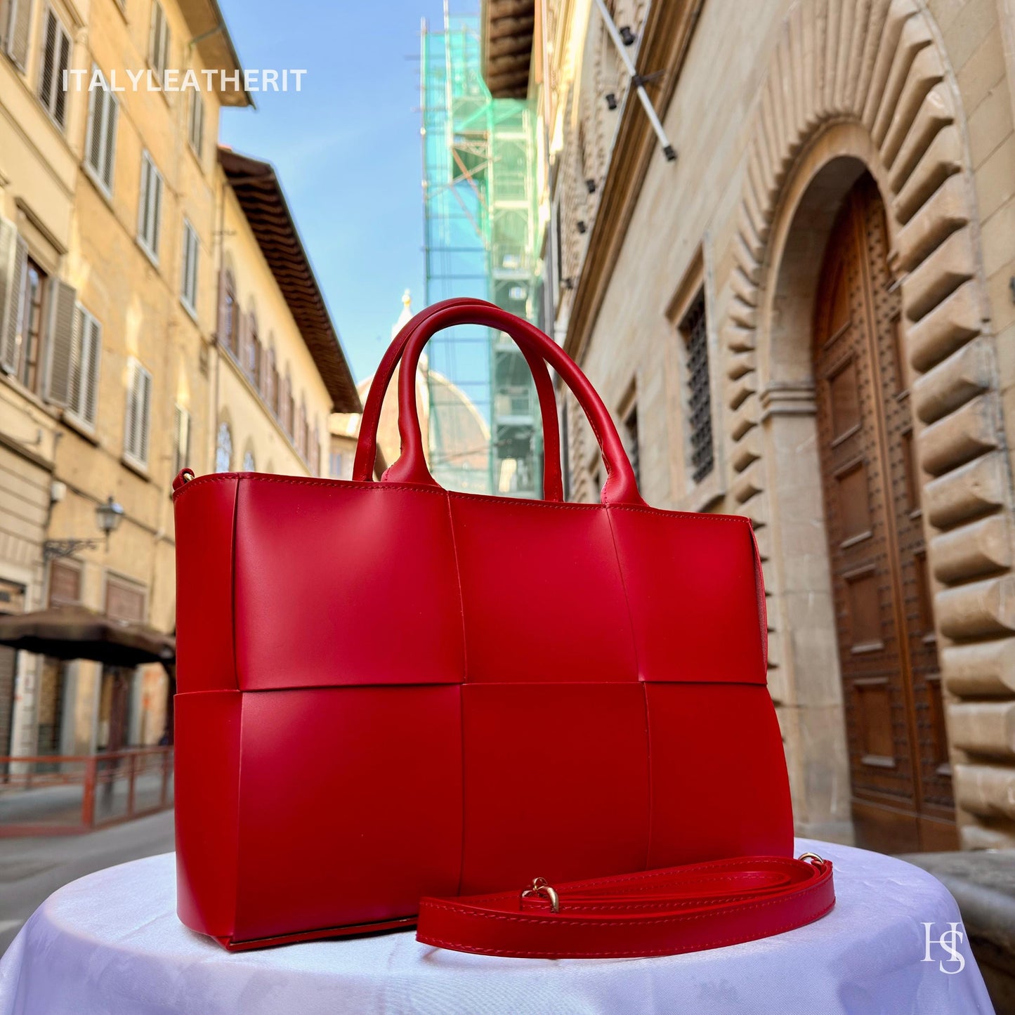 Italian Handmade Leather Bags for Women | Elegant Tote & Purse from Florence, Ladies bag, Red leather tote, large bag