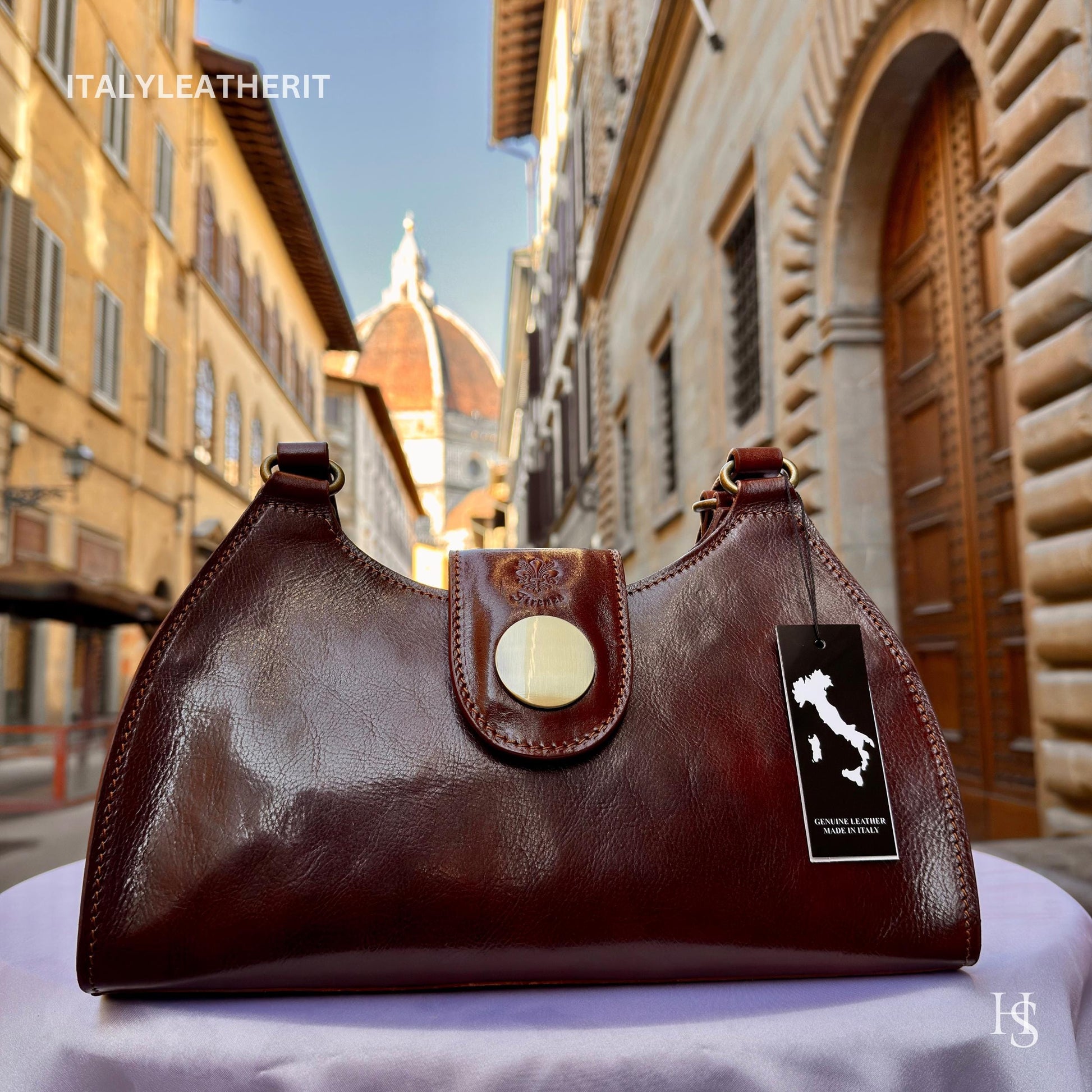 Italian Handmade Leather Bags For Woman l l Elegant Leather Tote From Florence, Brown shoulder bag