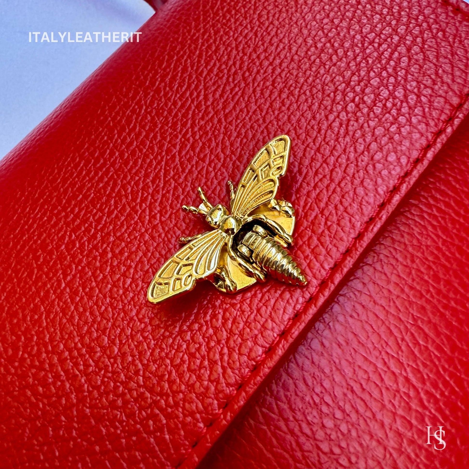 Italian Handmade Leather Bags For Women l l Elegant Leather Tote From Florence with bee-shaped lobster clasp closure