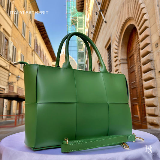Italian Handmade Leather Bags for Women | Elegant Tote & Purse from Florence, Ladies bag, Green leather tote, large bag