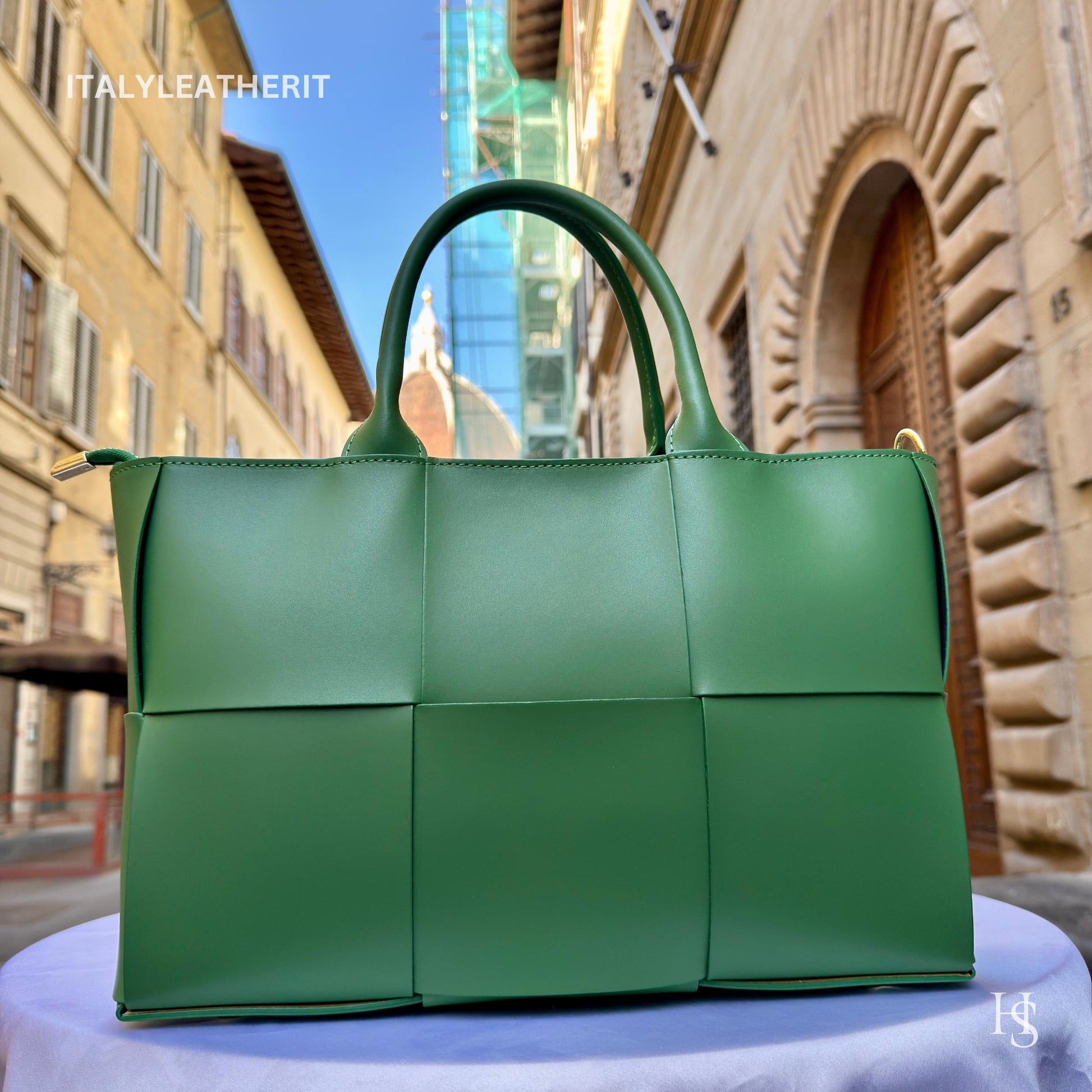 Italian Handmade Leather Bags for Women | Elegant Tote & Purse from Florence, Ladies bag, Green leather tote, large bag