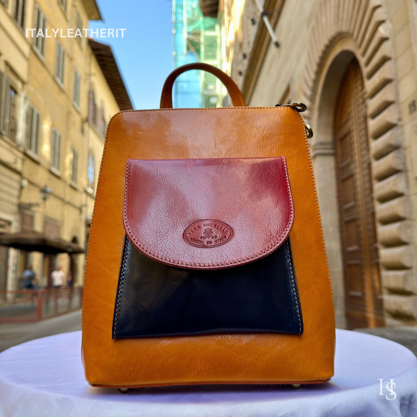 Zaino unisex in pelle toscana fatto a mano da Firenze, prodotto in Italia, borsa per computer, zaino multicolore