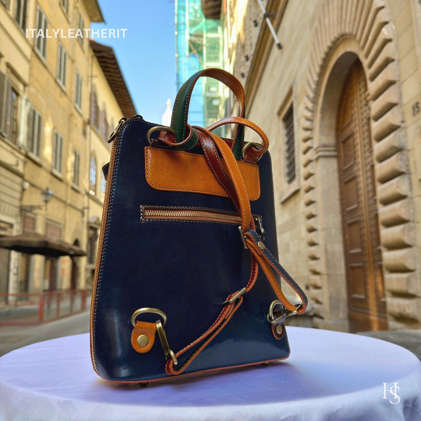 Zaino unisex in pelle toscana fatto a mano da Firenze, prodotto in Italia, borsa per computer, zaino multicolore