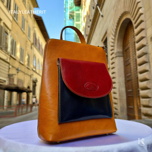 Zaino unisex in pelle toscana fatto a mano da Firenze, prodotto in Italia, borsa per computer, zaino multicolore