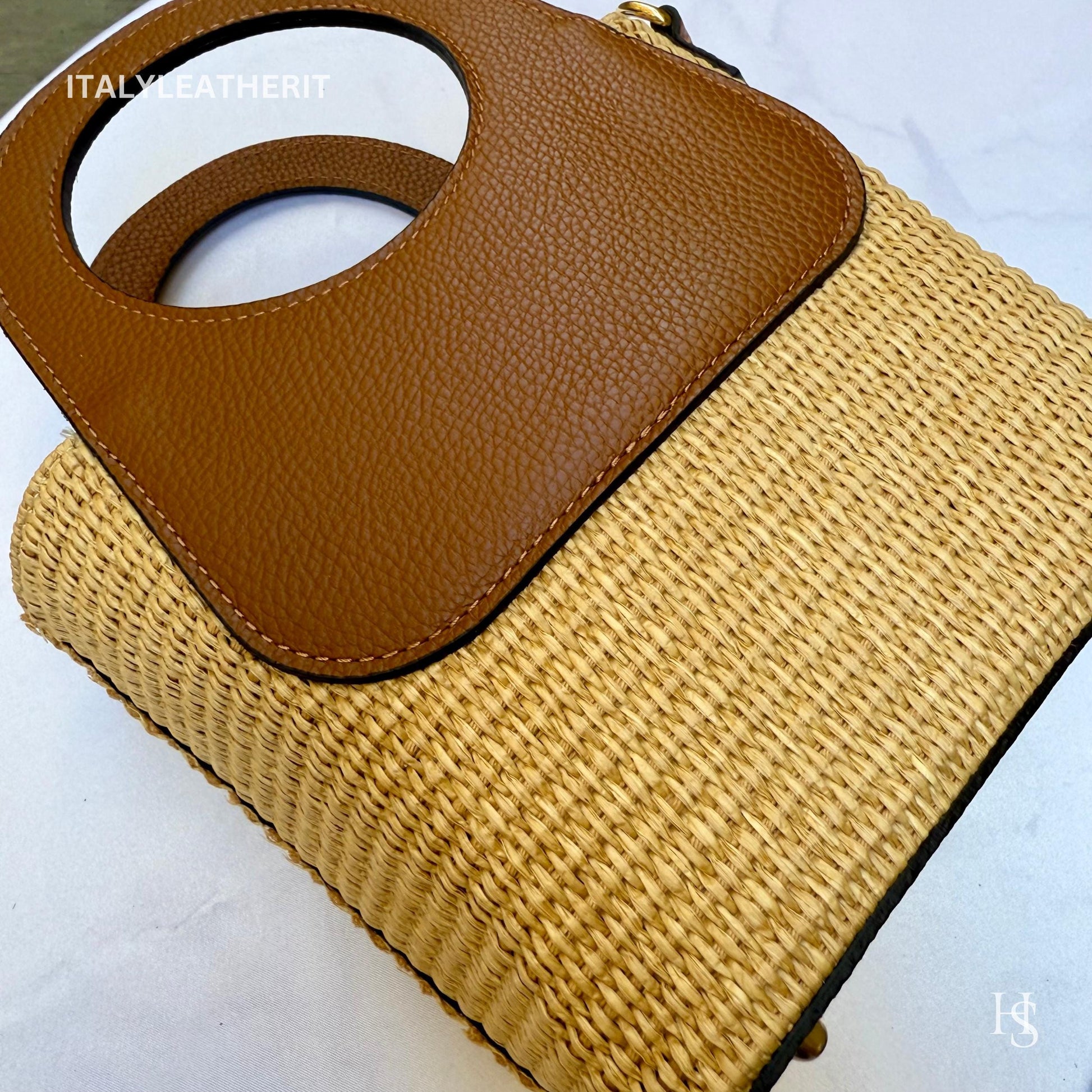 Italian Handmade Leather Bags for Women | Elegant Tote & Purse from Florence, Straw and Leather bag