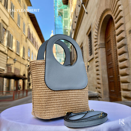Italian Handmade Leather Bags for Women | Elegant Tote & Purse from Florence, Small Straw and Leather bag