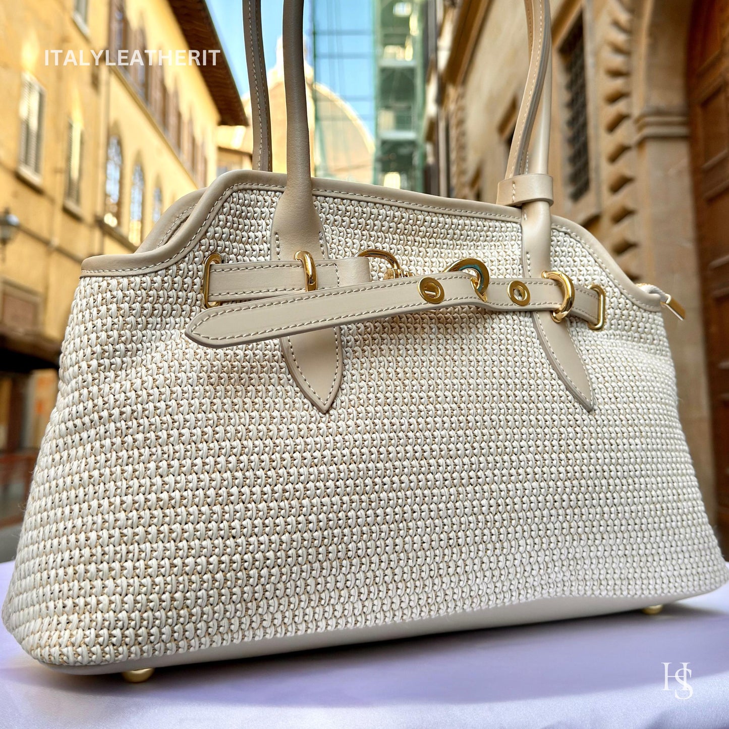 Italian Handmade Leather Bags for Women | Elegant Tote & Purse from Florence, Straw and Leather bag