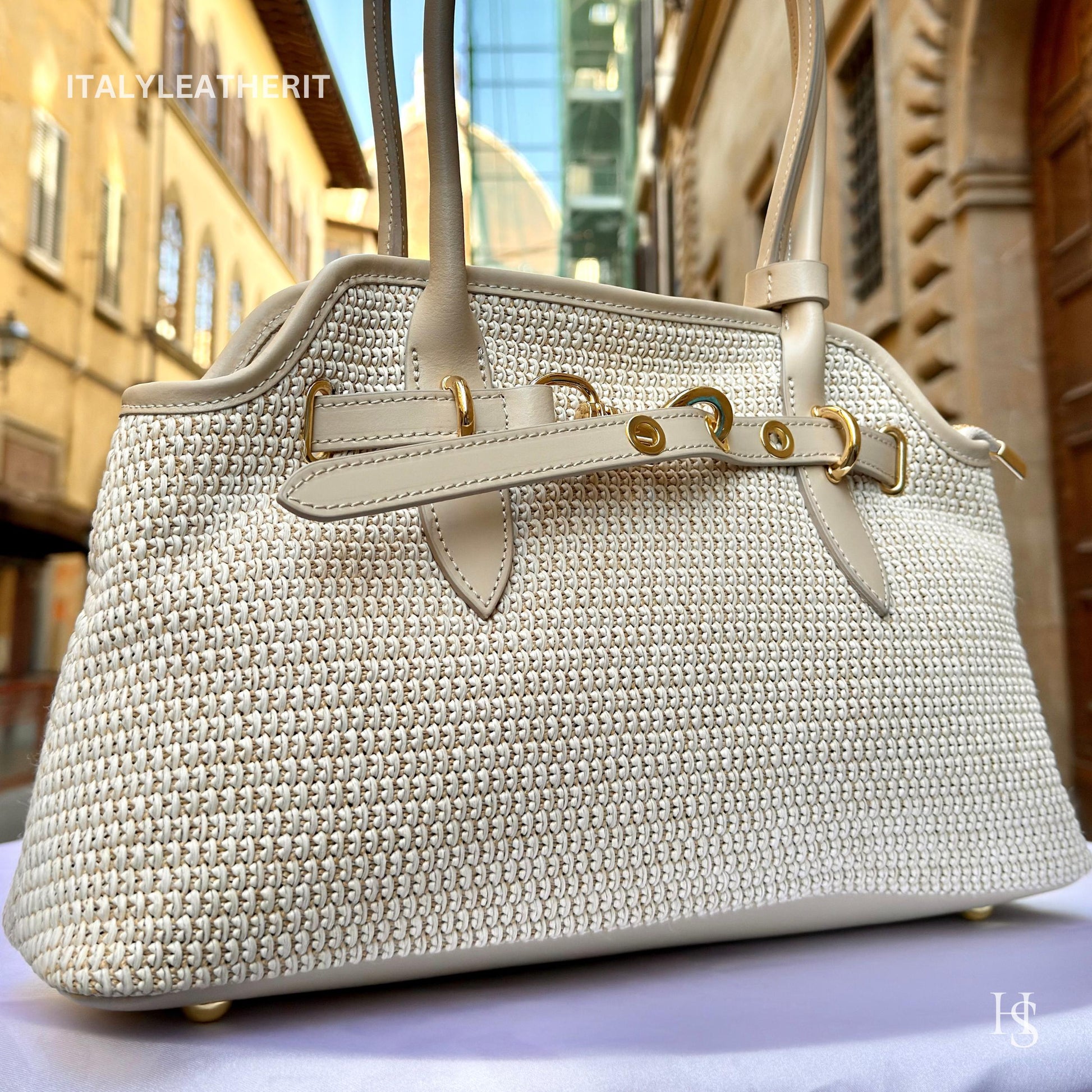 Italian Handmade Leather Bags for Women | Elegant Tote & Purse from Florence, Straw and Leather bag
