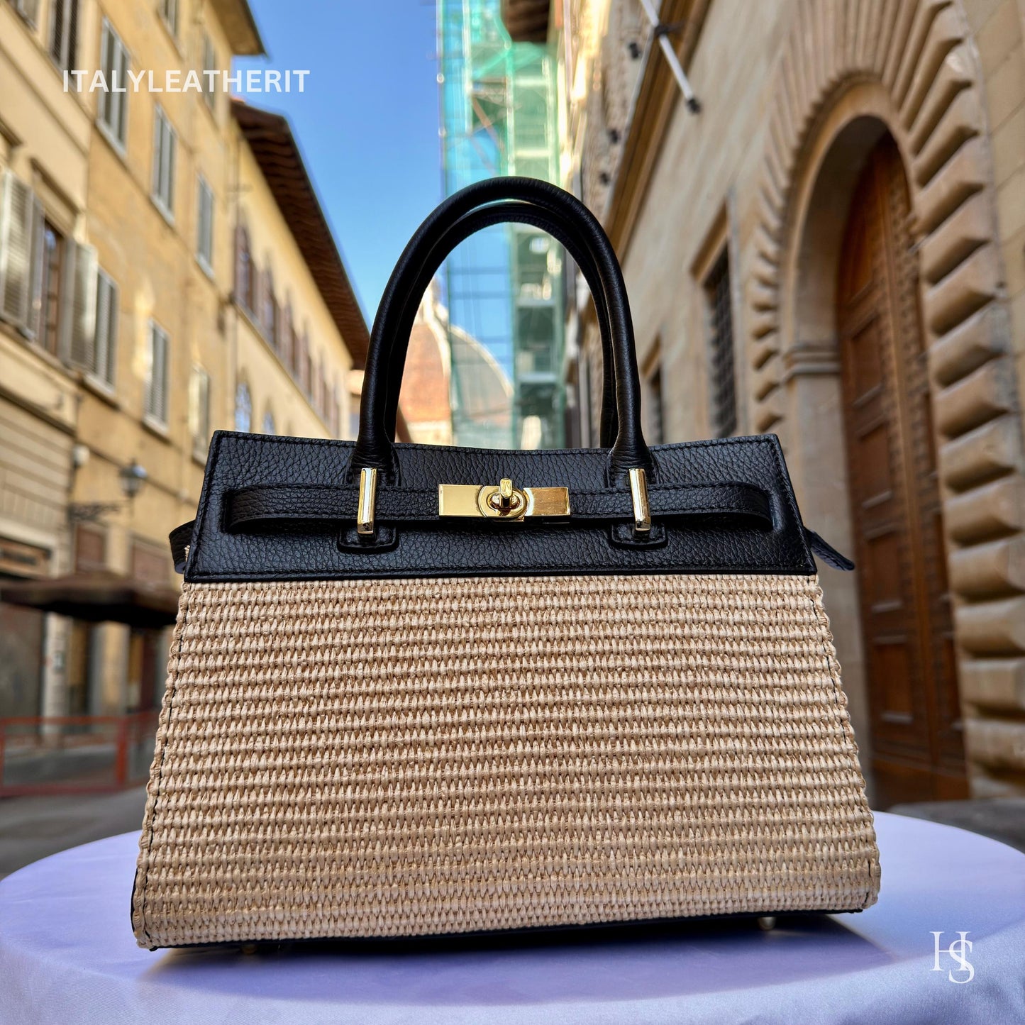 Italian Handmade Leather Bags for Women | Elegant Tote & Purse from Florence, Straw and Leather bag