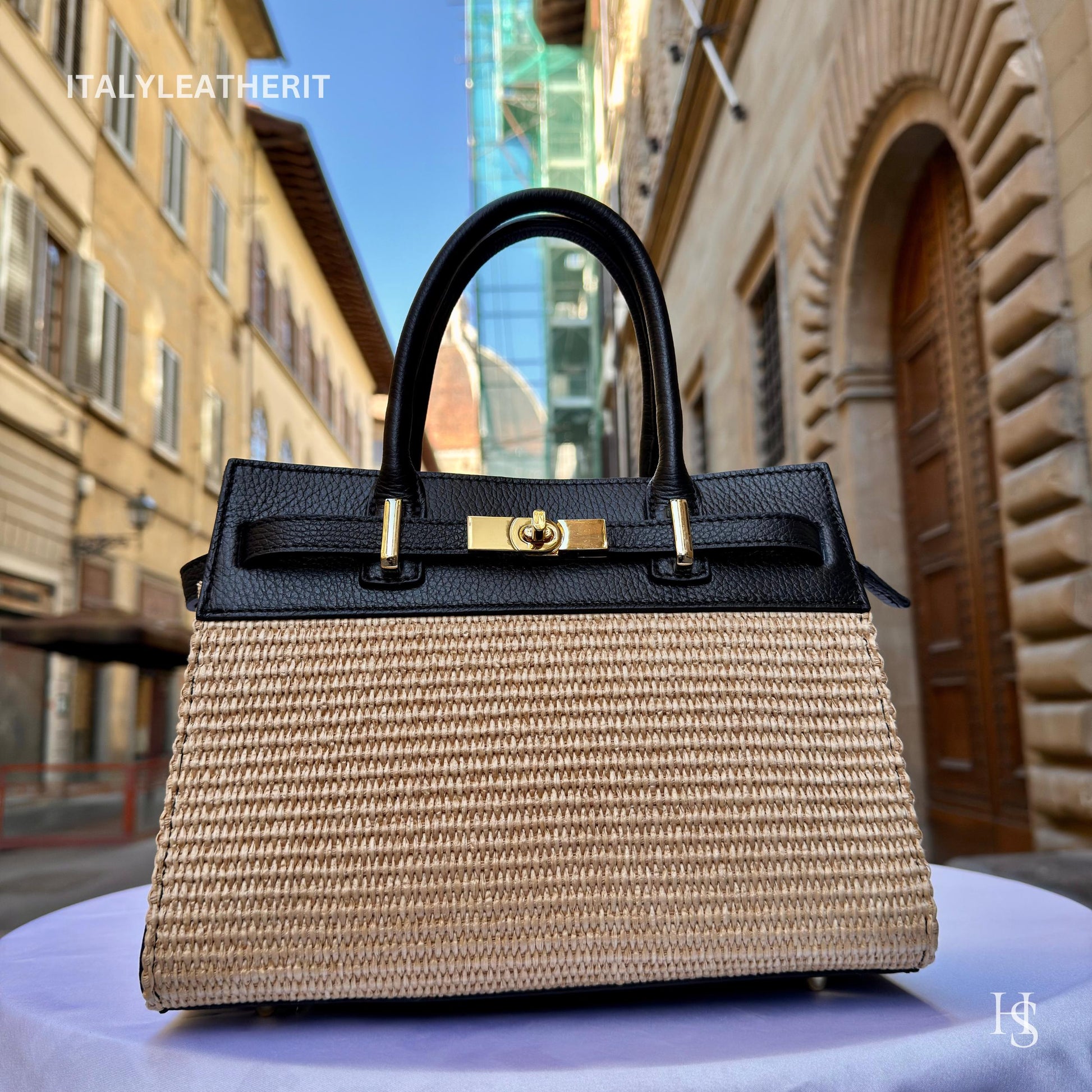 Italian Handmade Leather Bags for Women | Elegant Tote & Purse from Florence, Straw and Leather bag