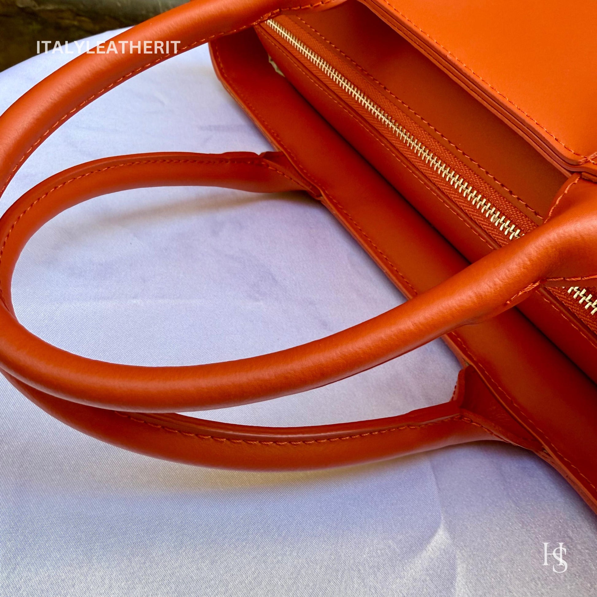 Italian Handmade Leather Bags for Women | Elegant Tote & Purse from Florence, Ladies bag, Orange leather tote, large bag