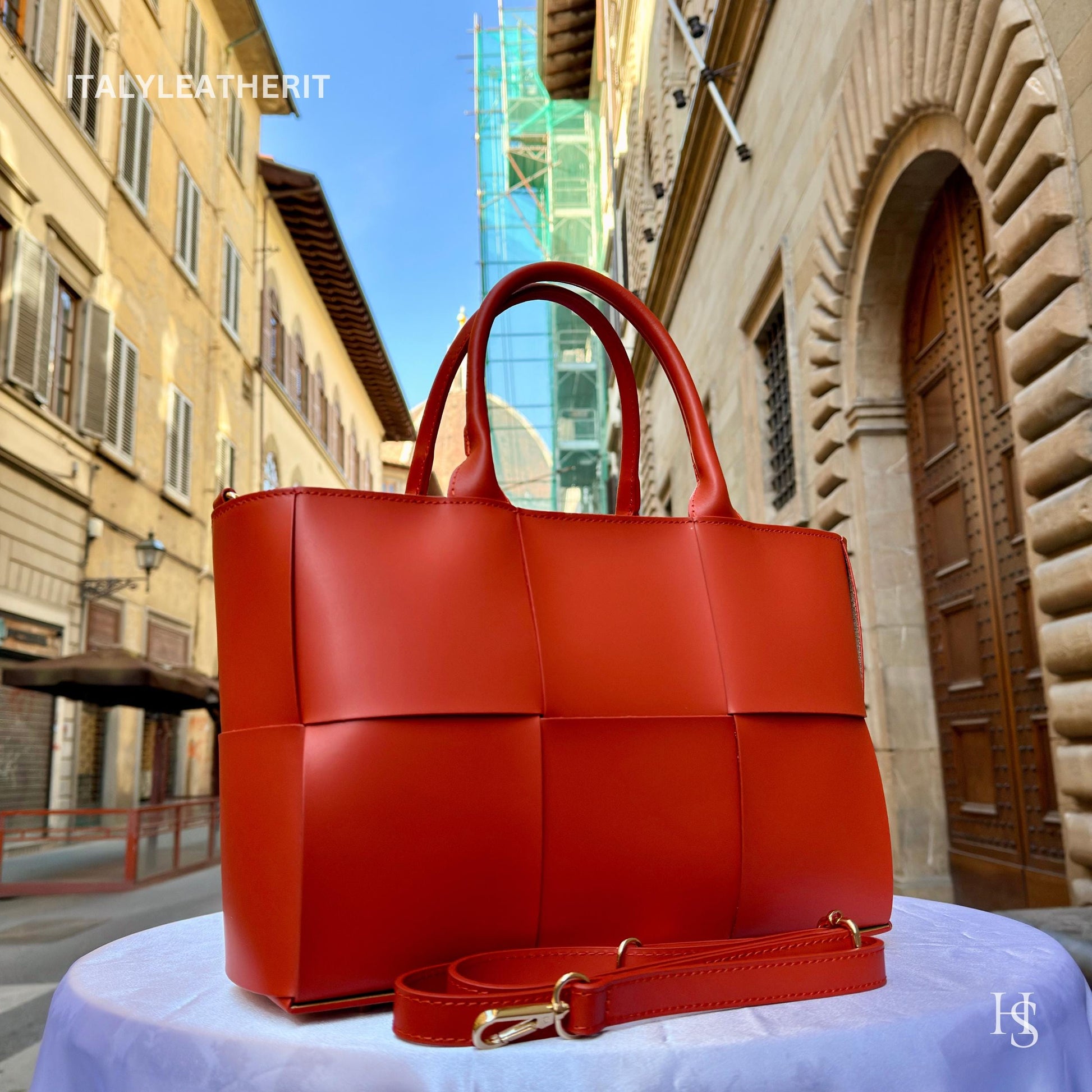 Italian Handmade Leather Bags for Women | Elegant Tote & Purse from Florence, Ladies bag, Orange leather tote, large bag