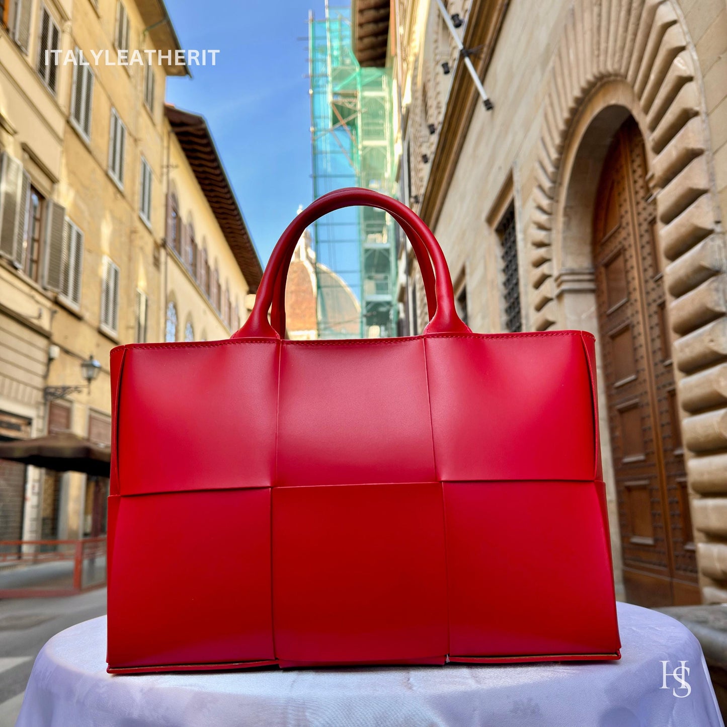 Italian Handmade Leather Bags for Women | Elegant Tote & Purse from Florence, Ladies bag, Red leather tote, large bag