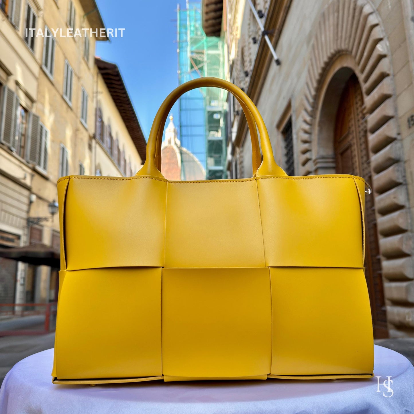 Italian Handmade Leather Bags for Women | Elegant Tote & Purse from Florence, Ladies bag, Yellow leather tote, large bag