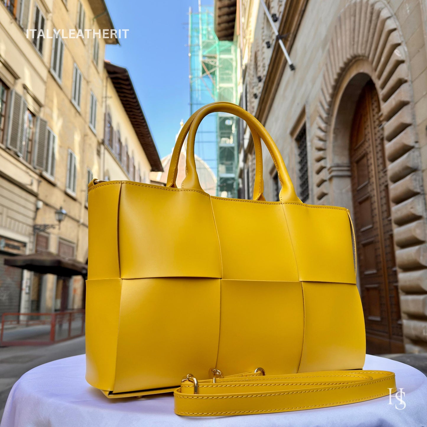 Italian Handmade Leather Bags for Women | Elegant Tote & Purse from Florence, Ladies bag, Yellow leather tote, large bag