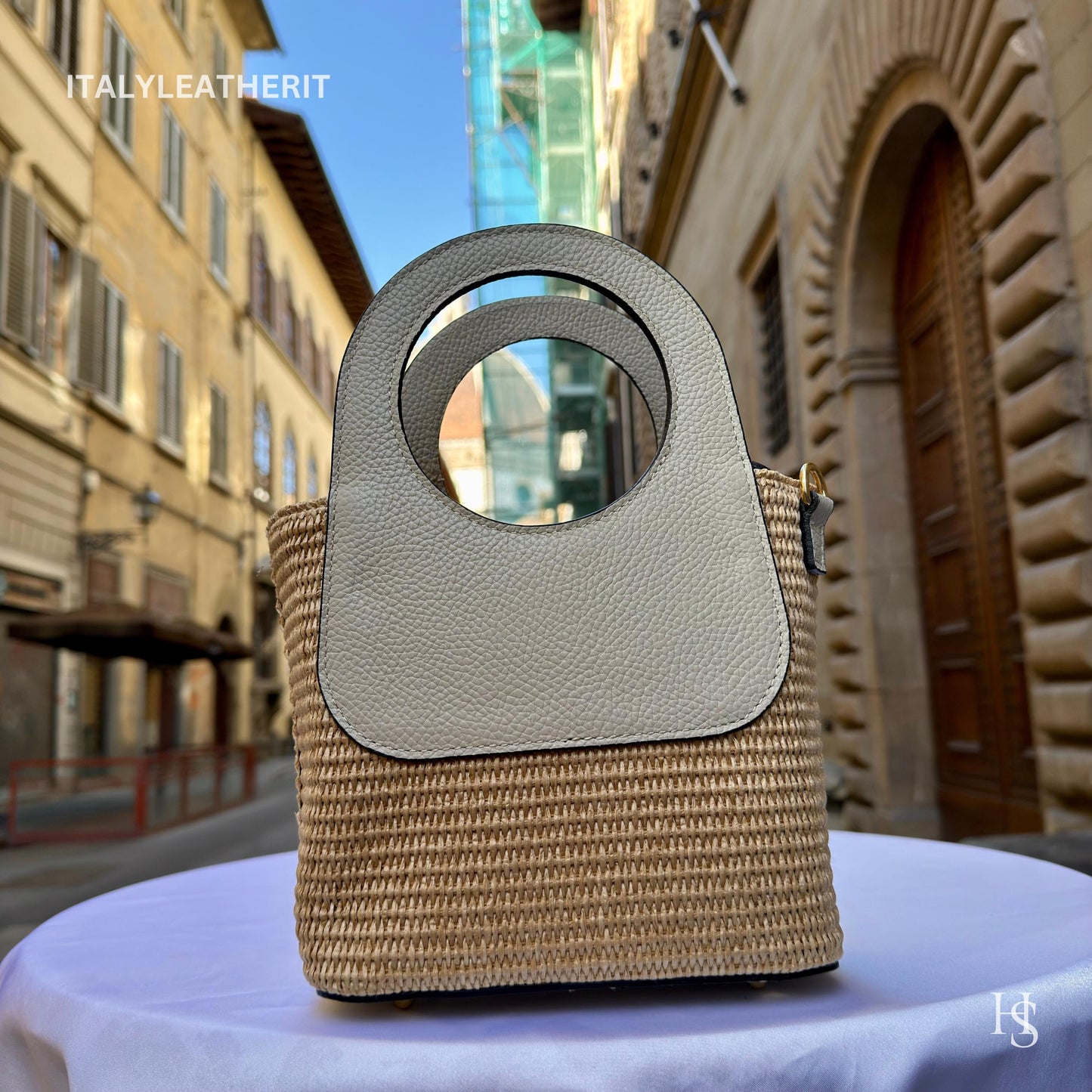 Italian Handmade Leather Bags for Women | Elegant Tote & Purse from Florence, Small Straw and Leather bag