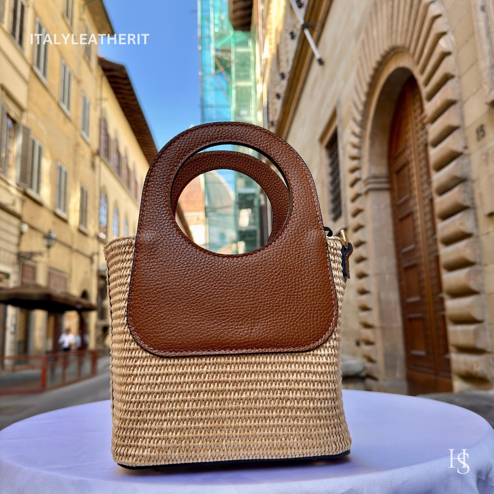 Italian Handmade Leather Bags for Women | Elegant Tote & Purse from Florence, Straw and Leather bag