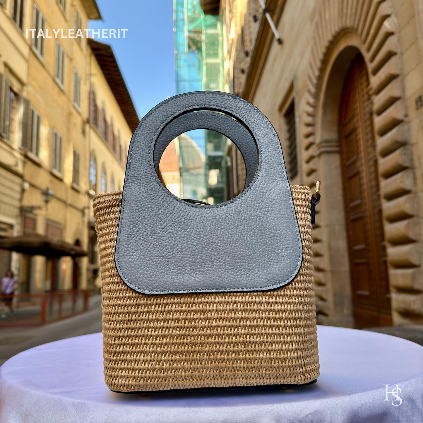 Italian Handmade Leather Bags for Women | Elegant Tote & Purse from Florence, Small Straw and Leather bag