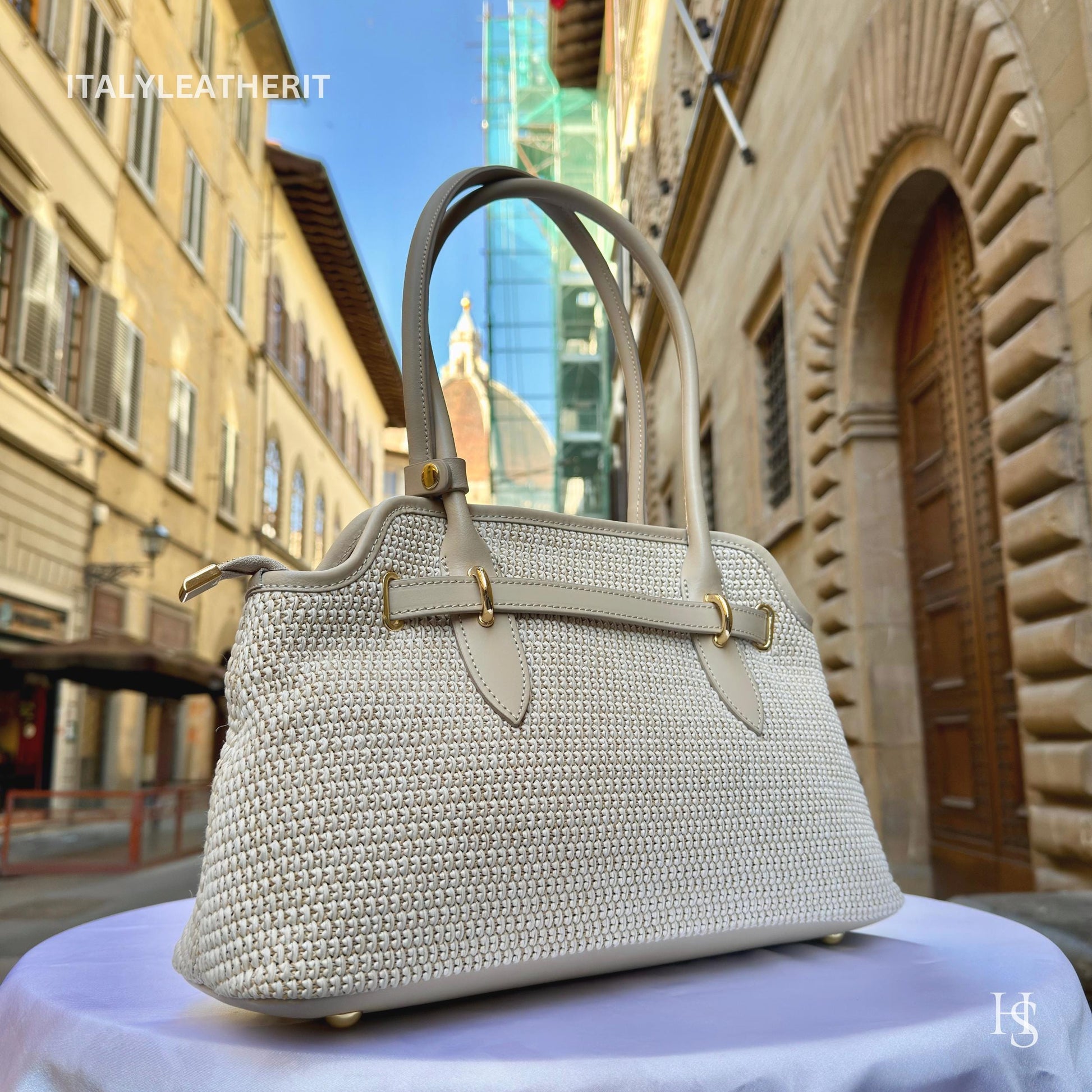 Italian Handmade Leather Bags for Women | Elegant Tote & Purse from Florence, Straw and Leather bag