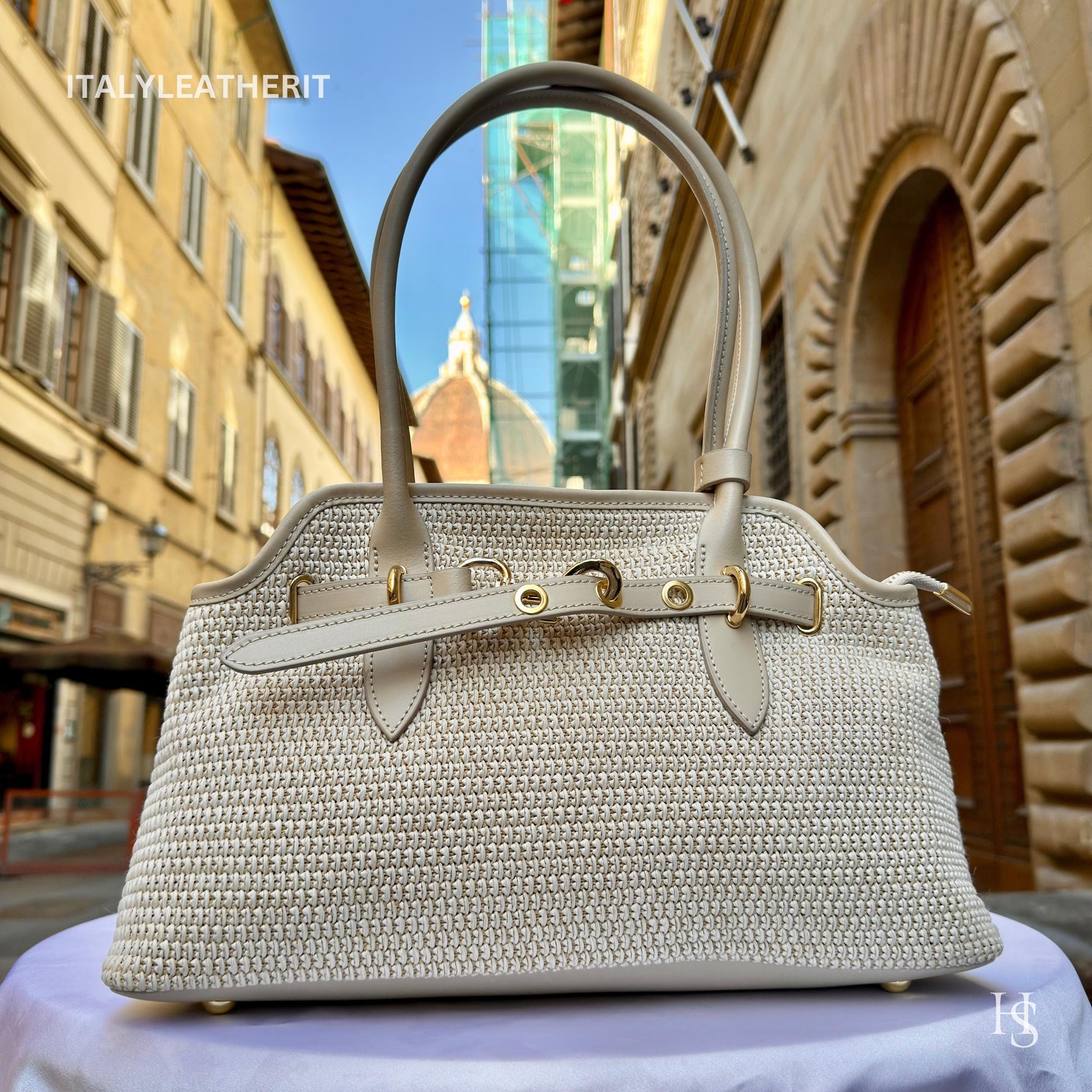 Italian Handmade Leather Bags for Women | Elegant Tote & Purse from Florence, Straw and Leather bag