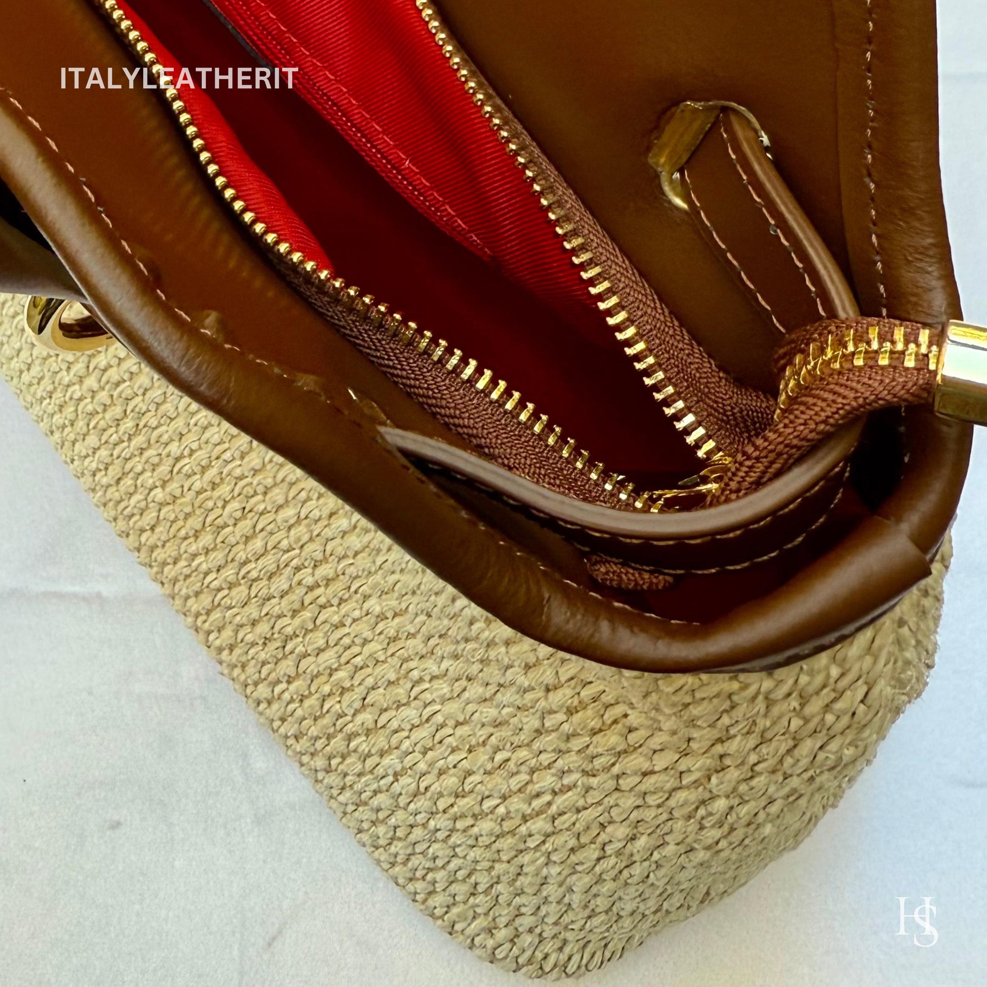 Italian Handmade Leather Bags for Women | Elegant Tote & Purse from Florence, Straw and Leather bag