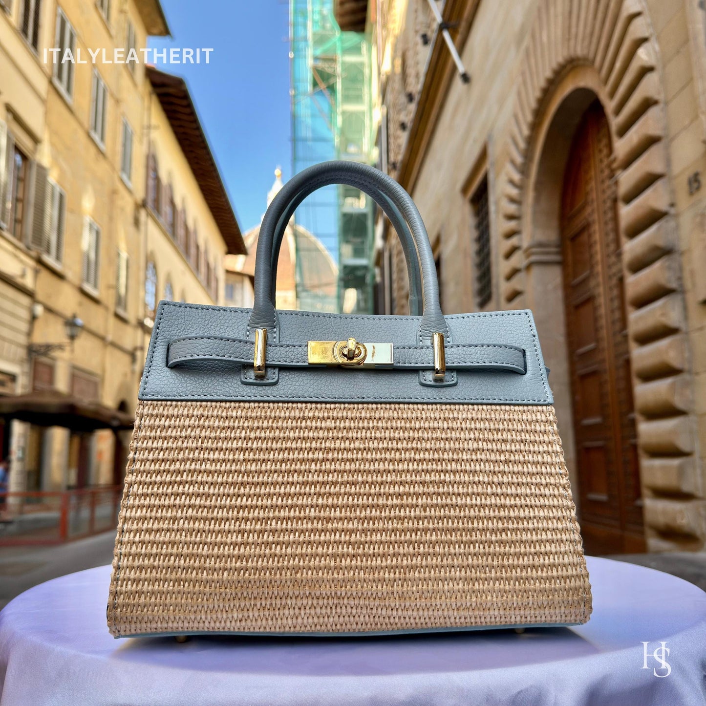 Italian Handmade Leather Bags for Women | Elegant Tote & Purse from Florence, Straw and Leather bag
