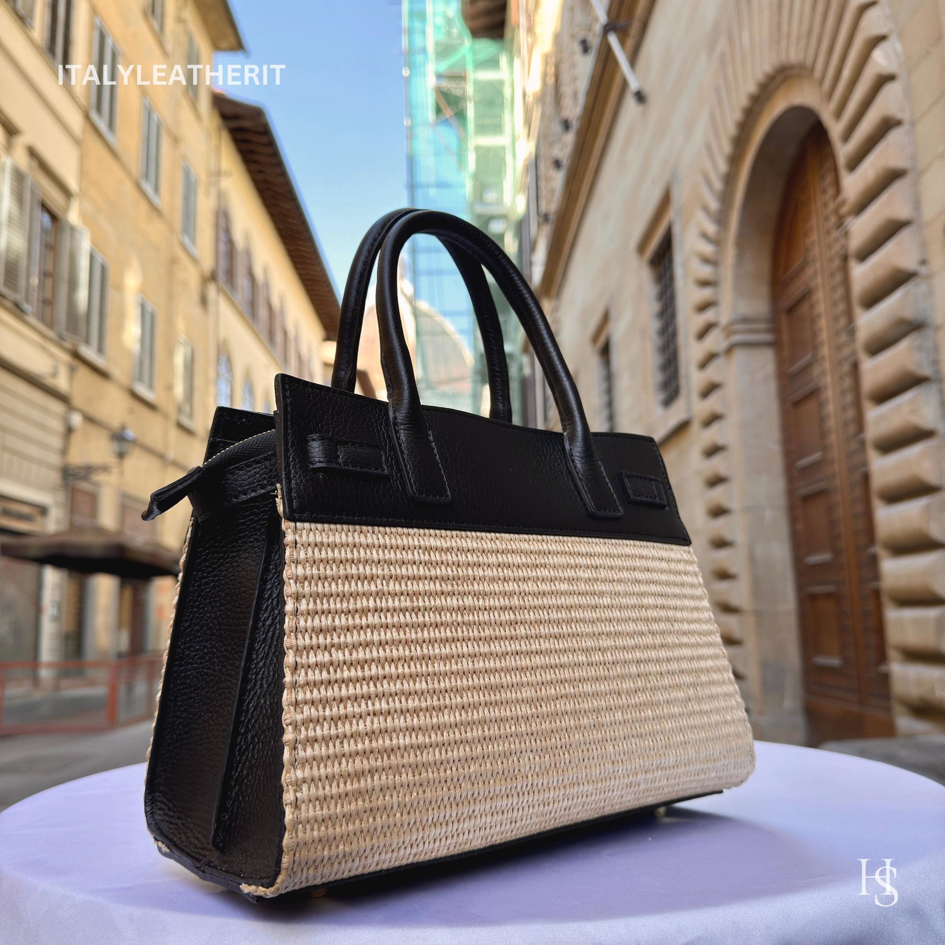 Italian Handmade Leather Bags for Women | Elegant Tote & Purse from Florence, Straw and Leather bag