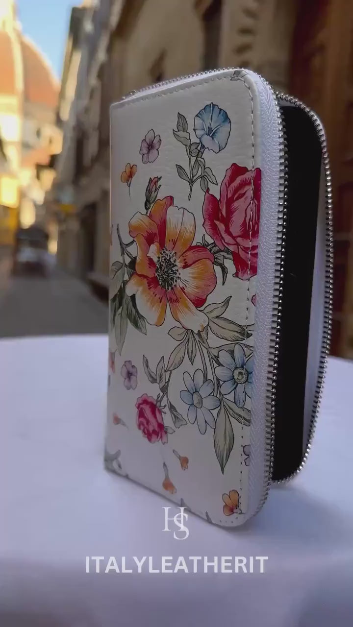 Italian Handmade Leather Wallet For Women | Florence Craftsmanship | Genuine Leather | Flower Wallet