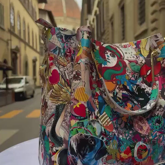 Italian Handmade Leather Bags For Woman l l Elegant Leather Tote From Florence, Italy, Leather Pop Art Bag