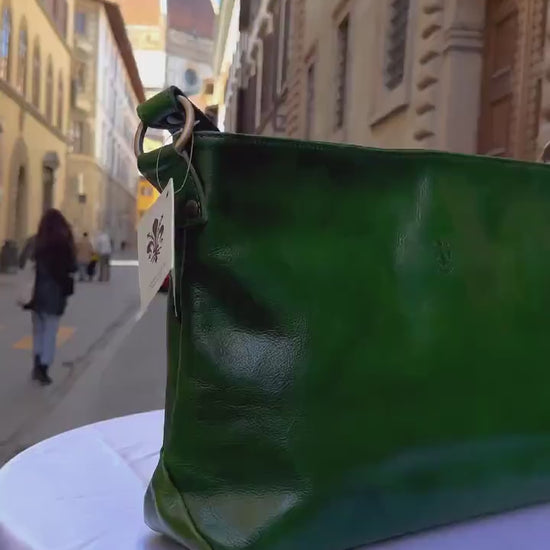 Italian Handmade Leather Bags For Women l l Elegant Leather Tote From Florence, Made in Italy, Green Leather purse