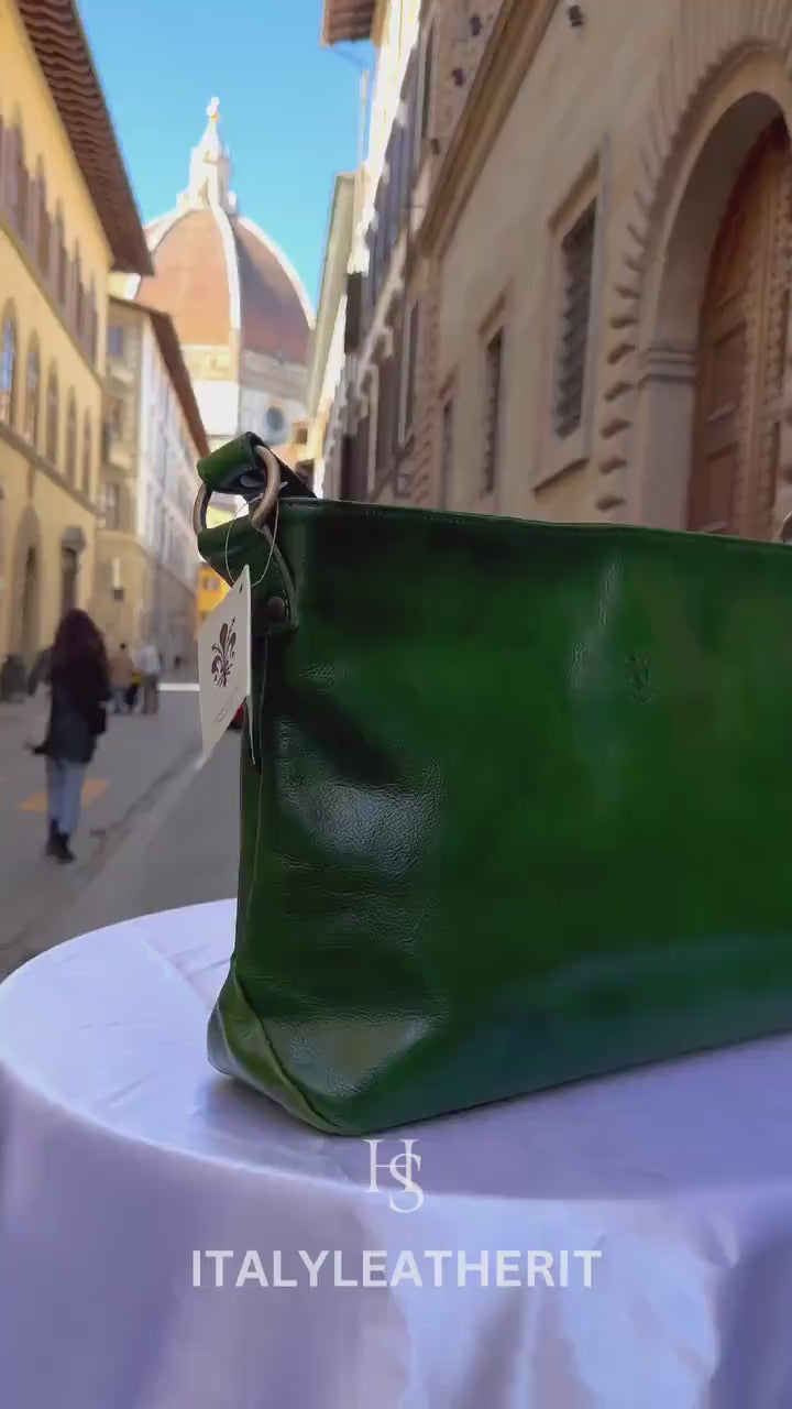 Italian Handmade Leather Bags For Women l l Elegant Leather Tote From Florence, Made in Italy, Green Leather purse