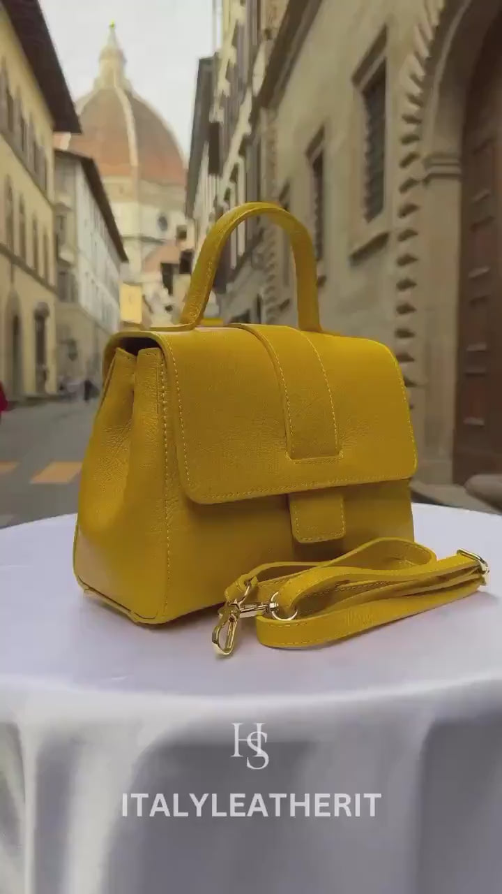Italian Handmade Leather Bags For Women l l Elegant Leather Tote From Florence, Yellow leather tote, Stylish Design tote