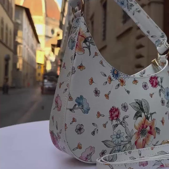 Italian Handmade Leather Bags For Women l Elegant Leather Tote From Florence, Made in Italy, Flower bag