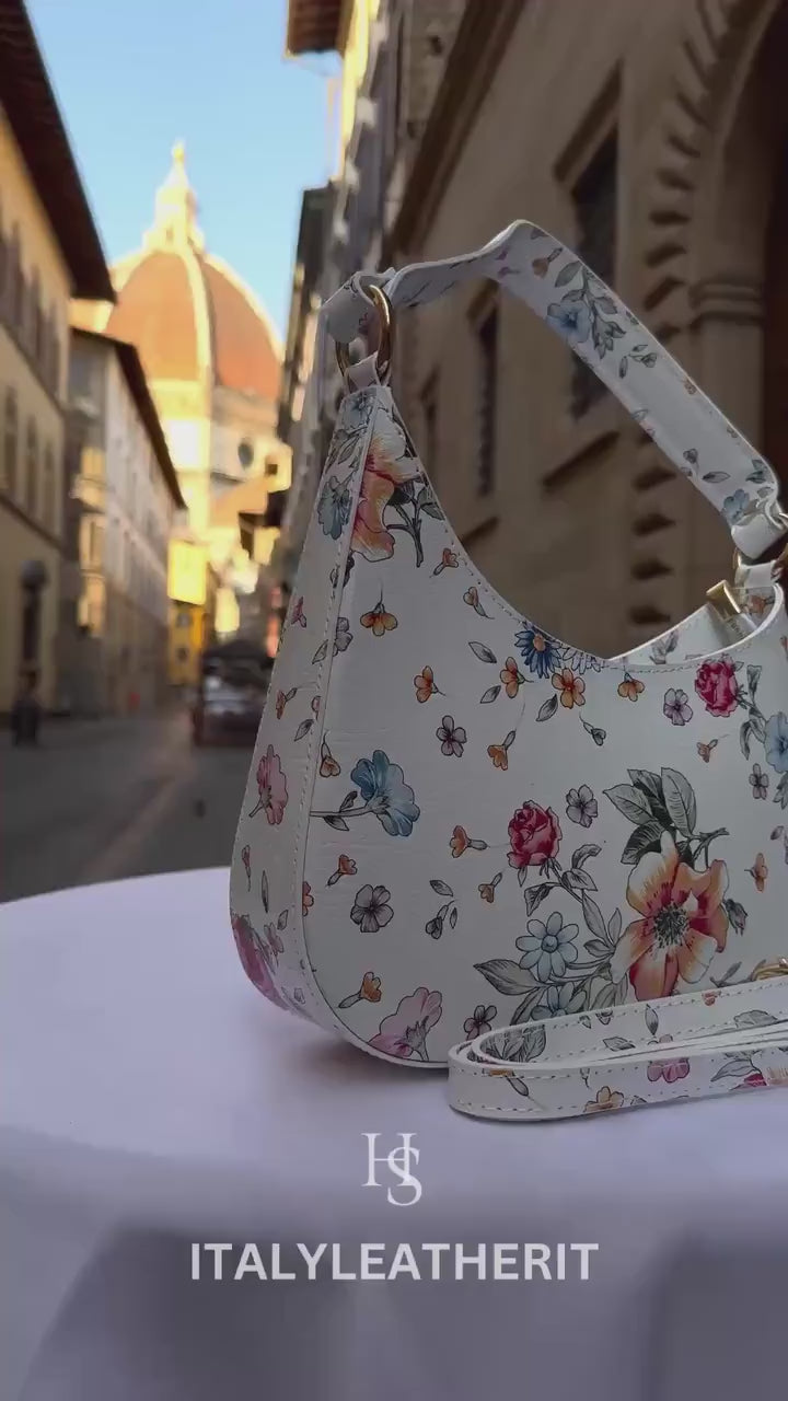 Italian Handmade Leather Bags For Women l Elegant Leather Tote From Florence, Made in Italy, Flower bag