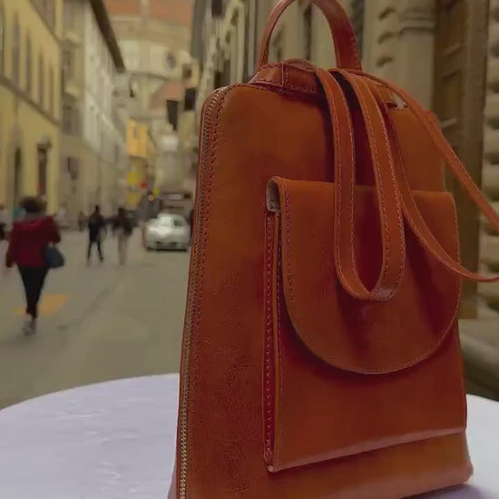 Italian Unisex Handmade Tuscan Leather Backpack From Florence, Made In Italy, Computer bag