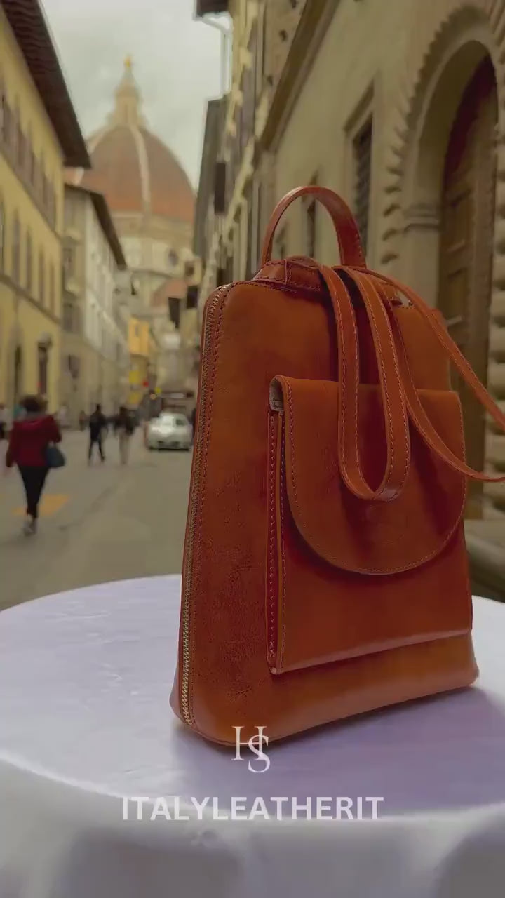Italian Unisex Handmade Tuscan Leather Backpack From Florence, Made In Italy, Computer bag