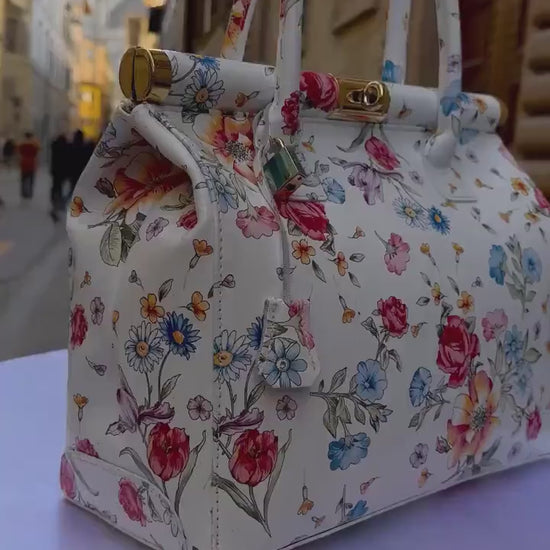 Italian Handmade Leather Bags For Women l l Elegant Leather Tote From Florence, Flower bag, Lock bag