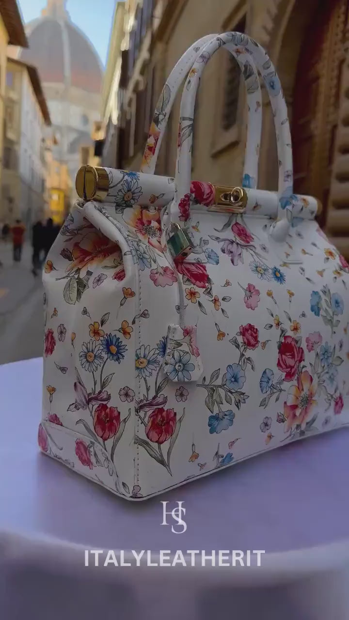 Italian Handmade Leather Bags For Women l l Elegant Leather Tote From Florence, Flower bag, Lock bag