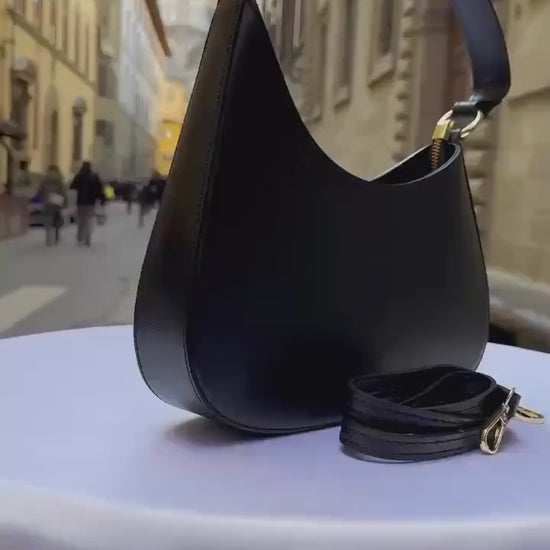 Italian Handmade Leather Bags For Woman l l Elegant Leather Tote From Florence, Made in Italy, black bag