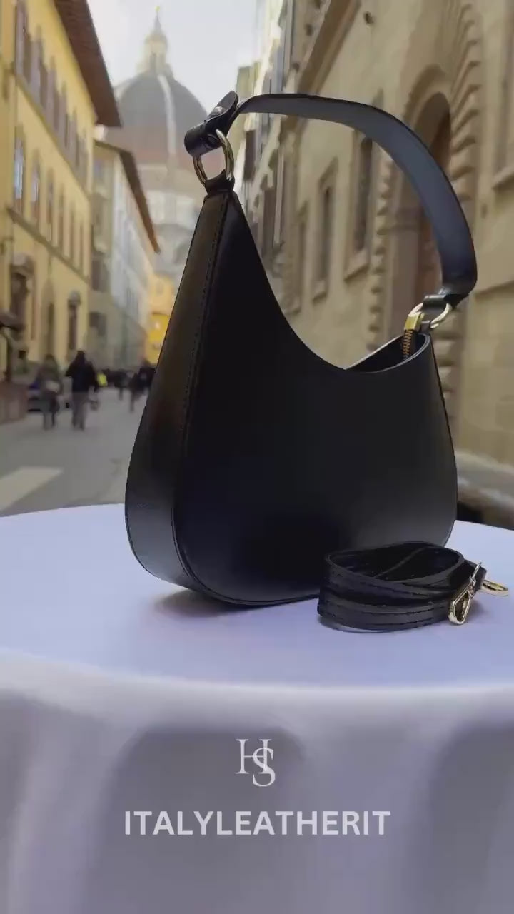 Italian Handmade Leather Bags For Woman l l Elegant Leather Tote From Florence, Made in Italy, black bag