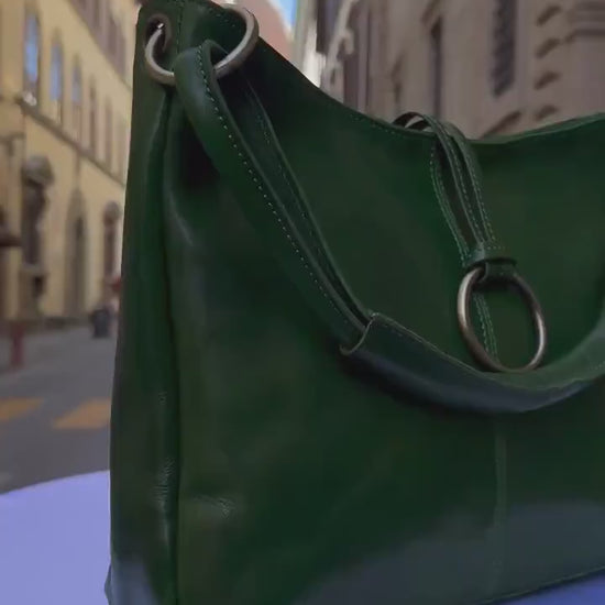 Italian Handmade Leather Bags For Women l l Elegant Leather Tote From Florence, Made in Italy, green shoulder bag